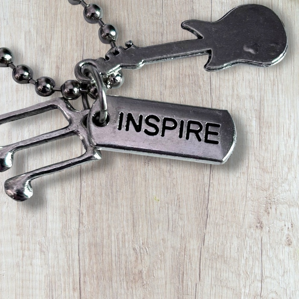Hand Crafted Necklace INSPIRE Dog Tag Charms Guitar Musical Note Tibetan Pendant - Picture 4 of 6